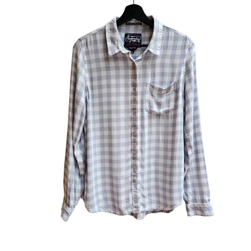 Superdry Women's Classic Boyfriend Shirt, Plaid Pattern, Viscose, Size Medium